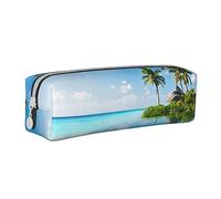 VGFJHNDF Beautiful Island in The Sea Leather Pencil Case Zipper Pencil Box - School Minimalist Pen Case and Makeup Bag for Men Women Girls Boys
