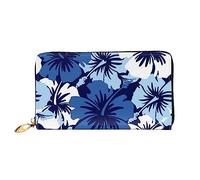 VGFJHNDF Blue Hibiscus Printed Leather Wallet Stylish Long Jacket Wallet,12 Card Holder Wallet, 4 Cash Pocket,1 Zipper Coin Pocket