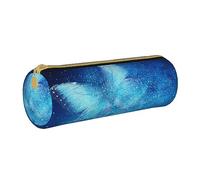VGFJHNDF Blue Starry Butterfly Leather Round Pencil Case Zipper Pencil Box - School Minimalist Pen Case and Makeup Bag for Men Women Girls Boys