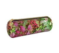VGFJHNDF Burning Bush with Red Berries Leather Round Pencil Case Zipper Pencil Box - School Minimalist Pen Case and Makeup Bag for Men Women Girls Boys