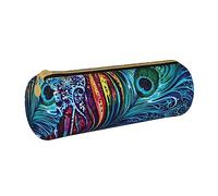 VGFJHNDF Colored Peacock Leather Round Pencil Case Zipper Pencil Box - School Minimalist Pen Case and Makeup Bag for Men Women Girls Boys