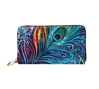 VGFJHNDF Colored Peacock Printed Leather Wallet Stylish Long Jacket Wallet,12 Card Holder Wallet, 4 Cash Pocket,1 Zipper Coin Pocket