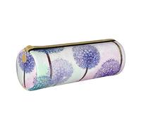 VGFJHNDF Colorful Flowers Purple Butterfly Leather Round Pencil Case Zipper Pencil Box - School Minimalist Pen Case and Makeup Bag for Men Women Girls Boys