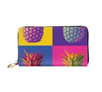 VGFJHNDF Colorful Pineapple Pattern Printed Leather Wallet Stylish Long Jacket Wallet,12 Card Holder Wallet, 4 Cash Pocket,1 Zipper Coin Pocket