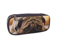 VGFJHNDF Cry Pug Leather Pencil Case Flip Pencil Box College School Pen Bag Pouch Office Makeup Bag Organizer for Men Women Girls Boys