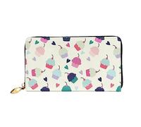 VGFJHNDF Cupcake Candy Hearts Sweet Printed Leather Wallet Stylish Long Jacket Wallet,12 Card Holder Wallet, 4 Cash Pocket,1 Zipper Coin Pocket