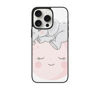 VGFJHNDF Cute Baby Elephant Sleeping Pink Moon Printed Phone Case for iPhone 15 Pro Max 6.7 inch, Shockproof Phone Case Cover with Lens Protection, Wireless Charging Compatible, Easy Clean
