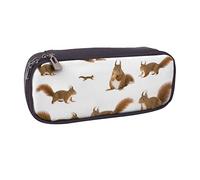 VGFJHNDF Cute Squirrel Leather Pencil Case Flip Pencil Box College School Pen Bag Pouch Office Makeup Bag Organizer for Men Women Girls Boys