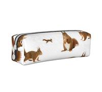 VGFJHNDF Cute Squirrel Leather Pencil Case Zipper Pencil Box - School Minimalist Pen Case and Makeup Bag for Men Women Girls Boys