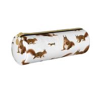 VGFJHNDF Cute Squirrel Leather Round Pencil Case Zipper Pencil Box - School Minimalist Pen Case and Makeup Bag for Men Women Girls Boys