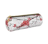 VGFJHNDF Delicate Cherry Blossoms Leather Round Pencil Case Zipper Pencil Box - School Minimalist Pen Case and Makeup Bag for Men Women Girls Boys