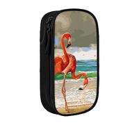 VGFJHNDF Flamingo Beach Pencil Pen Case Compartment Pencil Box Bag Organizer for Office College School Adult Teen Girl Boy,Black