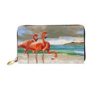 VGFJHNDF Flamingo Beach Printed Leather Wallet Stylish Long Jacket Wallet,12 Card Holder Wallet, 4 Cash Pocket,1 Zipper Coin Pocket
