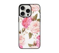 VGFJHNDF Floral Flower Rose Pink Printed Phone Case For Iphone 15 Pro Max 6.7 Inch, Shockproof Phone Case Cover With Lens Protection, Wireless Charging Compatible, Easy Clean