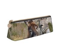 VGFJHNDF Funny Donkeys Leather Triangle Pencil Case Zipper Pencil Box - School Minimalist Pen Case and Makeup Bag for Men Women Girls Boys