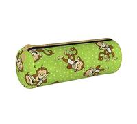 VGFJHNDF Green Clever Monkey Leather Round Pencil Case Zipper Pencil Box - School Minimalist Pen Case and Makeup Bag for Men Women Girls Boys