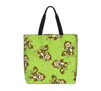 VGFJHNDF Green Clever Monkey Shopping Bag For Women Reusable Shoulder Grocery Bag Lightweight Gift Bag Washable Foldable Beach Tote Bag Shopper Bag