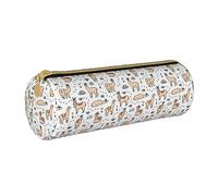 VGFJHNDF Llama Cartoon Pattern Leather Round Pencil Case Zipper Pencil Box - School Minimalist Pen Case and Makeup Bag for Men Women Girls Boys