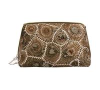 VGFJHNDF Petoskey Stone Printed Leather Makeup Bag for Women Girls - Small Portable Travel Cosmetic Organiser Toiletry Bag
