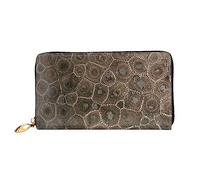 VGFJHNDF Petoskey Stone Printed Leather Wallet Stylish Long Jacket Wallet,12 Card Holder Wallet, 4 Cash Pocket,1 Zipper Coin Pocket