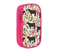 VGFJHNDF Pink Flower Show Steer Cows Cattle Pencil Pen Case Compartment Pencil Box Bag Organizer for Office College School Adult Teen Girl Boy,Pink