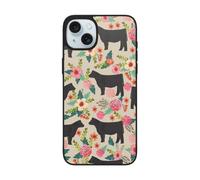 VGFJHNDF Pink Flower Show Steer Cows Cattle Printed Phone Case for iPhone 15 Plus 6.7 inch, Shockproof Phone Case Cover with Lens Protection, Wireless Charging Compatible, Easy Clean