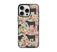 VGFJHNDF Pink Flower Show Steer Cows Cattle Printed Phone Case for iPhone 15 Pro 6.1 inch, Shockproof Phone Case Cover with Lens Protection, Wireless Charging Compatible, Easy Clean