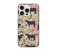VGFJHNDF Pink Flower Show Steer Cows Cattle Printed Phone Case for iPhone 15 Pro Max 6.7 inch, Shockproof Phone Case Cover, Wireless Charging Compatible, Non-yellowing, Easy Clean
