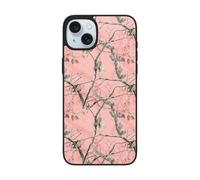 VGFJHNDF Pink leaves Camouflage Printed Phone Case for iPhone 15 Plus 6.7 inch, Shockproof Phone Case Cover with Lens Protection, Wireless Charging Compatible, Easy Clean