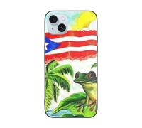 VGFJHNDF Puerto Rico Flag Frog Palm Trees Printed Phone Case for iPhone 15 6.1 inch, Shockproof Phone Cover Case, Wireless Charging Compatible, Easy Clean