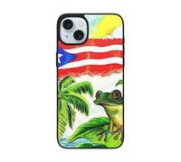 VGFJHNDF Puerto Rico Flag Frog Palm Trees Printed Phone Case for iPhone 15 Plus 6.7 inch, Shockproof Phone Case Cover with Lens Protection, Wireless Charging Compatible, Easy Clean