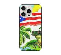 VGFJHNDF Puerto Rico Flag Frog Palm Trees Printed Phone Case for iPhone 15 Pro 6.1 inch, Shockproof Phone Case Cover, Wireless Charging Compatible, Non-yellowing, Easy Clean