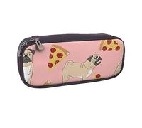 VGFJHNDF Pug Pizza Pink Leather Pencil Case Flip Pencil Box College School Pen Bag Pouch Office Makeup Bag Organizer for Men Women Girls Boys