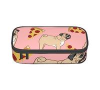 VGFJHNDF Pug Pizza Pink Pencil Pen Cases Large Capacity Pencil Box Bag Organizer for Office College School Adult Teen Girl Boy,Pencil Case Only
