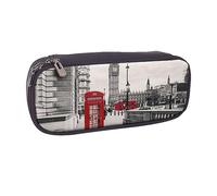 VGFJHNDF Red Phone Booth London Street Leather Pencil Case Flip Pencil Box College School Pen Bag Pouch Office Makeup Bag Organizer for Men Women Girls Boys