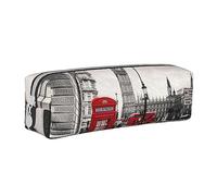 VGFJHNDF Red Phone Booth London Street Leather Pencil Case Zipper Pencil Box - School Minimalist Pen Case and Makeup Bag for Men Women Girls Boys