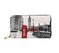 VGFJHNDF Red Phone Booth London Street Printed Leather Wallet Stylish Long Jacket Wallet,12 Card Holder Wallet, 4 Cash Pocket,1 Zipper Coin Pocket
