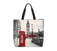 VGFJHNDF Red Phone Booth London Street Shopping Bag For Women Reusable Shoulder Grocery Bag Lightweight Gift Bag Washable Foldable Beach Tote Bag Shopper Bag