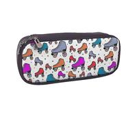 VGFJHNDF Retro Roller Skates Colorful Leather Pencil Case Flip Pencil Box College School Pen Bag Pouch Office Makeup Bag Organizer for Men Women Girls Boys