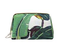 VGFJHNDF Tropical Banana Palm Leaves Printed Leather Makeup Bag for Women Girls - Small Portable Travel Cosmetic Organiser Toiletry Bag