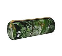 VGFJHNDF Tropical Rainforest Jungle Scene Leather Round Pencil Case Zipper Pencil Box - School Minimalist Pen Case and Makeup Bag for Men Women Girls Boys