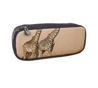 VGFJHNDF Two Giraffe Running On The Barren Leather Pencil Case Flip Pencil Box College School Pen Bag Pouch Office Makeup Bag Organizer for Men Women Girls Boys