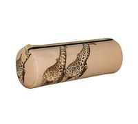 VGFJHNDF Two Giraffe Running On The Barren Leather Round Pencil Case Zipper Pencil Box - School Minimalist Pen Case and Makeup Bag for Men Women Girls Boys