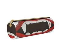 VGFJHNDF Vampires Mouth1 Leather Round Pencil Case Zipper Pencil Box - School Minimalist Pen Case and Makeup Bag for Men Women Girls Boys