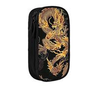 VGFJHNDF Yellow Dragon Black Background Pencil Pen Case Compartment Pencil Box Bag Organizer for Office College School Adult Teen Girl Boy,Black