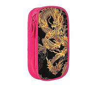 VGFJHNDF Yellow Dragon Black Background Pencil Pen Case Compartment Pencil Box Bag Organizer for Office College School Adult Teen Girl Boy,Pink