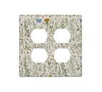 VGHOKO Floral Vintage Garden Plants Herbs Flower Botanical Outlet Covers 2-Gang Duplex Light Switch Covers Decorative Mustard Green Gfci Wall Plate Electrical Receptacle Switchplate Plug Faceplate