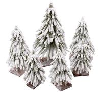 VGIA 6pcs Mini Christmas Tree Small Christmas Tree Artificial Separate Tabletop Trees with Spray Snow Wooden Bases for Winter Village Decorations Home Kitchen