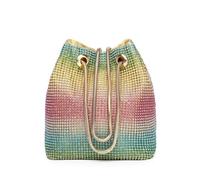 Vgift Luxury Full Rhinestone Bucket Bag, Bling Evening Bag Purse for Women, Rainbow, S