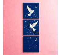 VGJfghTR 3 Piece Vertical Canvas Wall Art White Dove Night Sky Moon Star Giclee Print Aesthetic Wall Decor Poster Home Artwork(65x65cmx3/Frameless)